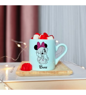 Minnie Mouse Tasarımlı Kişiye Özel Yeşil Türk Kahvesi Fincanı
