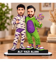 Kişiye Özel Halloween Mumya Dinazor Arkadaş Karikatürlü 18 cm MDF Masaüstü Biblo - Arkadaşa Hediye Arkadaşa Doğum Günü Hediyesi
