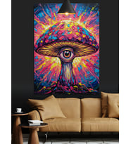 Mantar Şeklinde Parlak Renkli Psychedelic Göz Dekoratif Kanvas - Mdf Ahşap Tablo