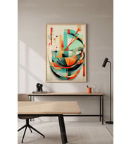 Geometrik Renklerin Dansı Soyut Geometrik Desenler 1. Kalite Ahşap Çerçeveli Tablo