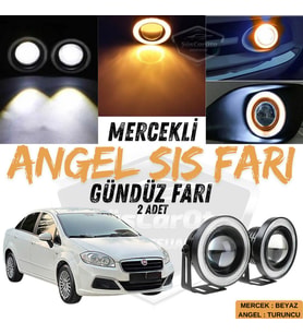 Fiat Linea 2007-2018 Uyumlu Mercekli Angel Sis Farı Metal 76 mm Turuncu Halkalı Gündüz Farı 2 Adet