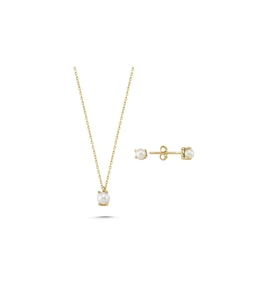 İncili Küpe Kolye İkili Set (Sarı)