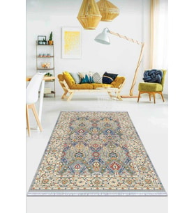 Çok Renkli Çerçeveli Dokuma Pamuk Taban Kaymaz Kilim KLM242
