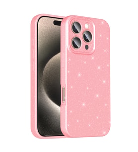Lexroo iPhone 16 Pro Kılıf Kamera Korumalı Simli Lüks Koton Kılıf - Açık Pembe