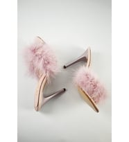 Mrv Shoes tüylü topuklu pembe gelin çeyiz nişan kına parti terliği