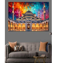 Gece Işıklı Büyük Cami Manzarası Dekoratif Kanvas - Mdf Ahşap Tablo