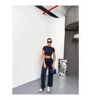 Osy Modal Yumuşak Dokulu Kumaş Kısa Kollu Crop Alt Ispanyol Paça Pantalon Ikili Takım - Füme