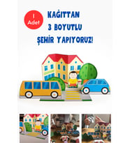 Kağıttan 3 Boyutlu Şehir Yapıyoruz Şablonu, A4 Boyutta Kalın ve Sert Kağıt.