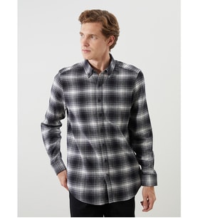 LCWAIKIKI Classic Siyah Regular Fit Uzun Kollu Ekose Poplin Erkek Gömlek