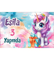 Hediyeler ve Unicornlar Temalı Doğum Günü Afişi 35X50 cm
