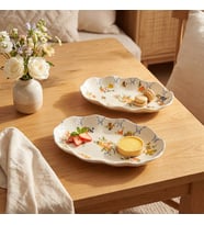 GÜRAL PORSELEN Nesrin Çiçek Desenli 24 cm 2li Porselen Kayık Tabak Seti