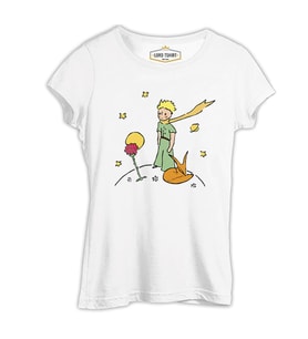 Küçük Prens - Gezegen Kırmızı Gül Beyaz Bayan Tshirt