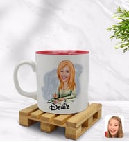BK Gift Kişiye Özel Kadın Grafik Tasarımcı Karikatürlü İçi Kırmızı Renkli Kupa Bardak Model 1
