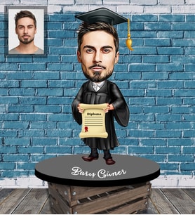 Kişiye Özel Mezuniyet Karikatürlü Ahşap Biblo Bay-2-Eco