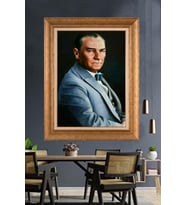 Altın Varaklı Çerçeveli Paspartulu Atatürk Tablo TR1296 (Gold)