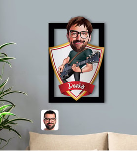 BK Gift Kişiye Özel İsimli Erkek Gitarist Karikatürlü 3D Ahşap Tablo-1