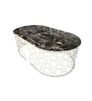 Orta Sehpa 13760 GEOMETRİK Model Metal Siyah Osmanlı Motif beyaz MDF tabla