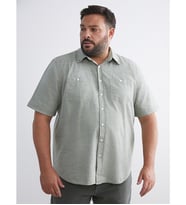 LCWAIKIKI Classic Haki Büyük Beden Regular Fit Kısa Kollu Erkek Gömlek