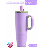 Tumbler 1200 ML Tek Kapak Çift Kullanım Pipetli Rahat İçim Kulplu Paslanmaz Çelik TermosFFVGN1114-1200ML