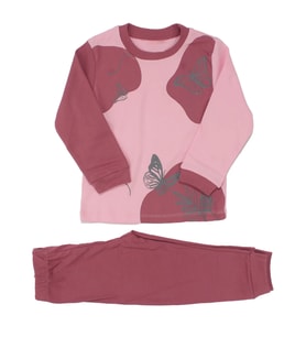 Kız Çocuk Pembe Mor Kelebek Baskılı 2'li Pijama Takımı