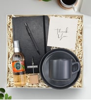 Kişiye Özel Siyah Defter & Gri Fincan & Siyah Mat Tükenmez Kalem & Eyüp Sabri Tuncer 150ml Sprey Kolonya & Not Tutucu Hediye Seti