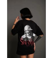 Kadın Baskılı T-Shirt Oversize Kısa kol Bisiklet yaka tişort- Siyah