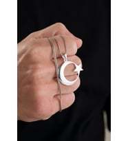 32 MM GÜMÜŞ AY YILDIZ BAYRAK ERKEK KOLYE