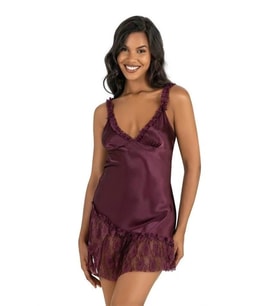 Arias Closet Mürdüm Kısa Saten Gecelik 8238