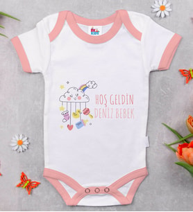BK Kids İsimli Hoş Geldin Bebek Tasarımlı Pembe Bebek Body Zıbın-1