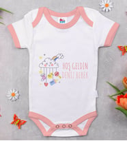 BK Kids İsimli Hoş Geldin Bebek Tasarımlı Pembe Bebek Body Zıbın-1