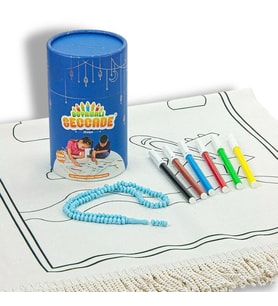 Çocuklara Özel Yıkanabilir Boyamalı Seccade Set -Mavi
