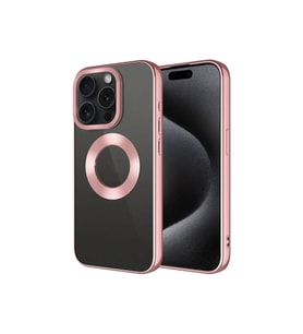 Apple iPhone 15 Pro Max Uyumlu Kılıf Tek Kamera Çerçeveli Logo Gösteren Zore Omega Kapak (Rose Gold Altın)