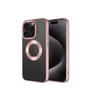 Apple iPhone 15 Pro Max Uyumlu Kılıf Tek Kamera Çerçeveli Logo Gösteren Zore Omega Kapak (Rose Gold Altın)