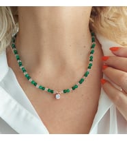 Vaoov 925 Ayar Gümüş Yeşil Jade Taşlı Tektaş Kolye