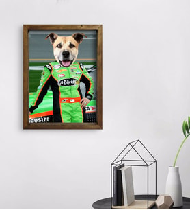 Evcil Dostlara Özel Nascar Pilot Tasarımlı Portre Doğal Masif Ahşap Çerçeveli Tablo 45x65cm-5