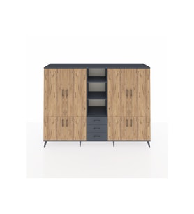 Hyperion Dolap 11 Raflı 3 Çekmeceli 8 Kapaklı 220x44x163 Antrasit-Çam/Antrasit