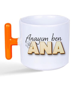 Anayım Ben Ana Baskılı Turuncu Kulplu T Kupa