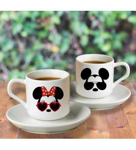 Micky Mouse Sevgili Çift Tasarımlı Türk Kahvesi Fincanı Seti İkili