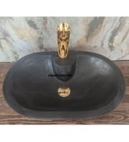 Bazalt Siyah Batarya Çıkışlı Oval Lavabo (K.Siyah)