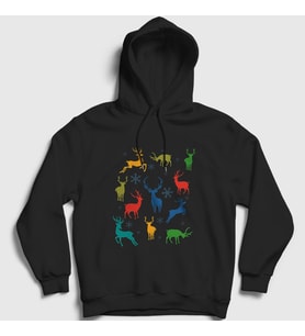 Presmono Unisex Siyah Deers Geyikler Yılbaşı Kapüşonlu Sweatshirt 269507tt