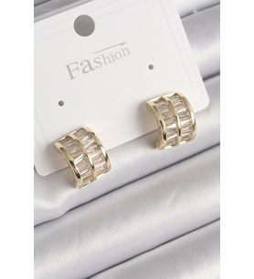 Pirinç Gold Renk Çift Sıra Zirkon Taşlı Kadın Küpe 5886 - GLST2916-4585