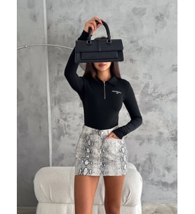 noa&noa University Yazılı Fermuarlı Yaka Crop Sweatshirt (Siyah)