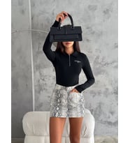 noa&noa University Yazılı Fermuarlı Yaka Crop Sweatshirt (Siyah)