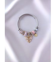 Pandora Model Charm Bileklik Beyaz Kelebekli Çelik Kadın Bilezik (Pembe)