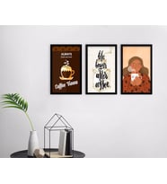 BK Home Coffee Tasarımlı Dekoratif 3’lü Ahşap Siyah Çerçeveli Tablo-4