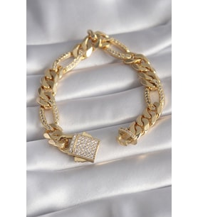 Gold Renk Zirkon Taşlı Zincir VIP Exclusive Seri Gurmet Model Kadın - TJ-BB5917