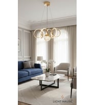 LİGHT HOUSE Kıvrım Tek Top Oturma Odası 3 Modlu Modern Avize (Altın-Gümüş)