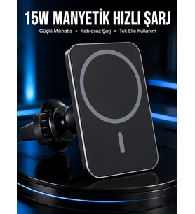 15W Manyetik Araç İçi Kablosuz Şarj Cihazı MagSafe Uyumlu Telefon Tutucu