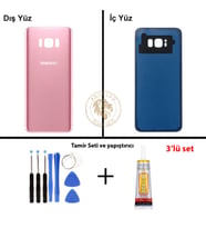 Samsung Galaxy S8 Plus Pembe Renk Arka Kapak + Tamir Seti + B7000 Yapıştırıcı Arka Cam Batarya Kapağı Pil Kapağı Lazer Kesim Back Cover Galaxy S8 Plus Uyumlu