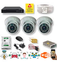 QROMAX 3 Kameralı Set - İnsan Yüz Araç Tanımalı Hareket Algılayan 5 MP SONY Lensli 36 IR Ledli DOME İç Mekan 1080P FULLHD Güvenlik Kamerası Seti D136B